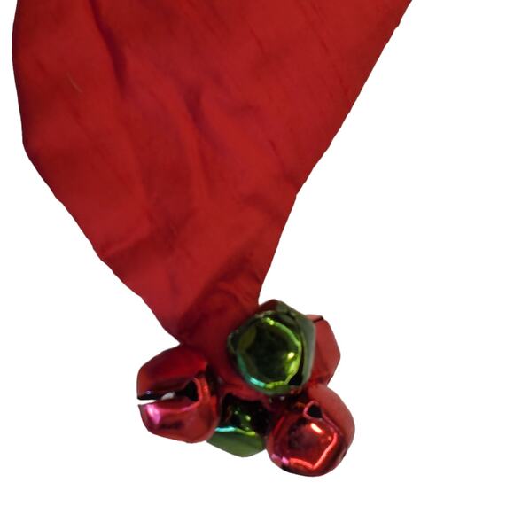 Vintage Silk Christmas Stocking Red Feathered Bell Accents Green Feathers 25" - Picture 3 of 13